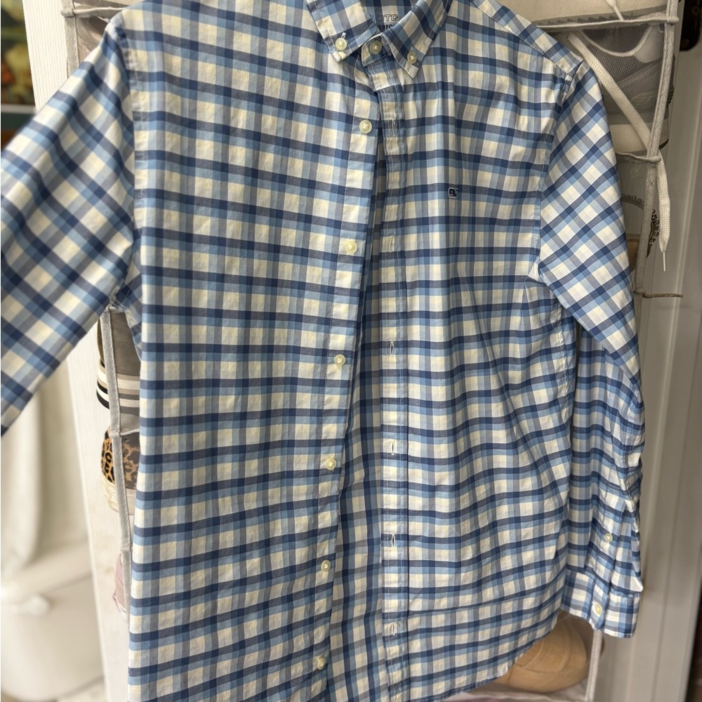 Vineyard Vines Blue and White Plaid Shirt